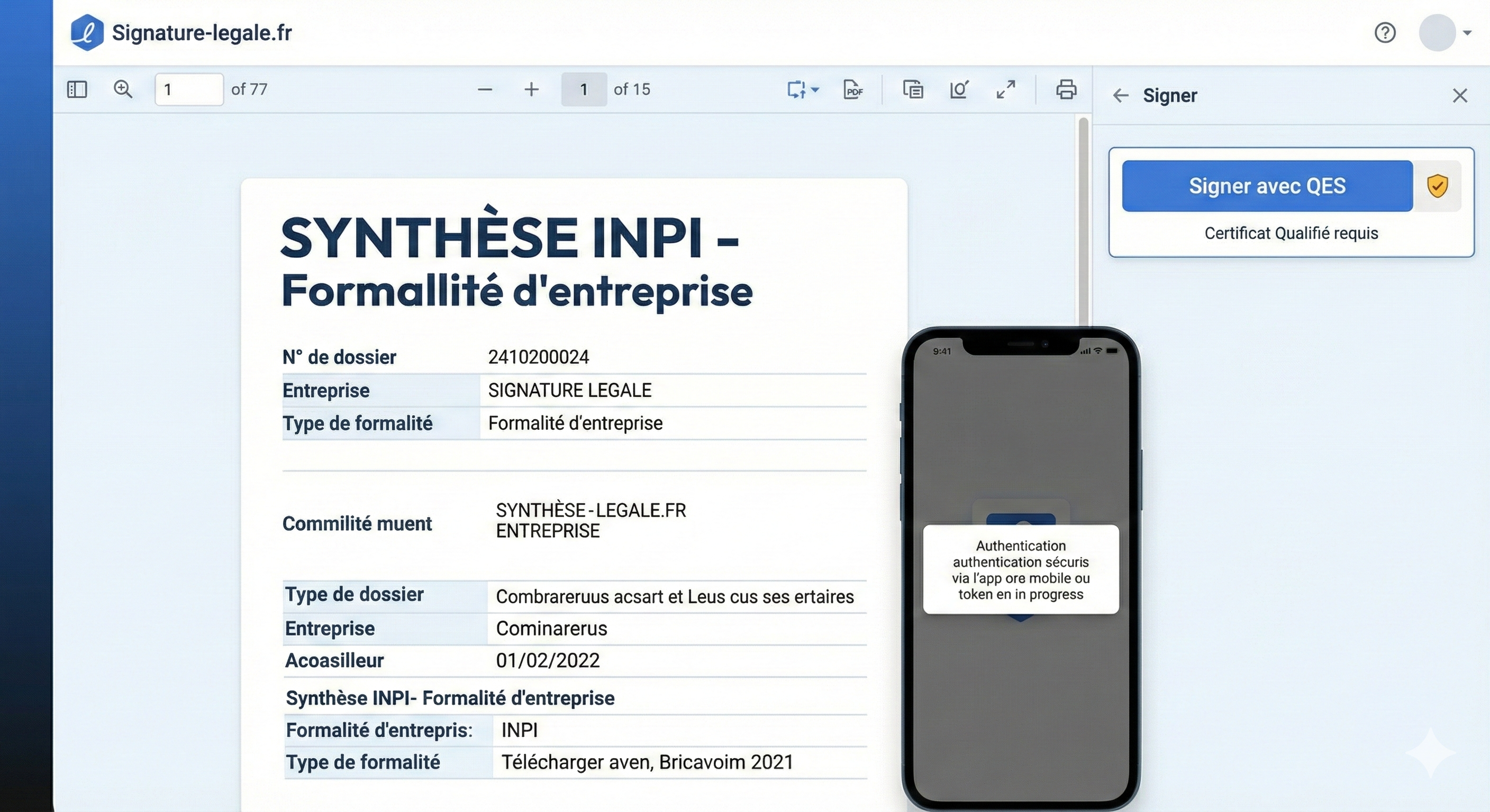 Interface de signature électronique qualifiée sur Signature-legale.fr