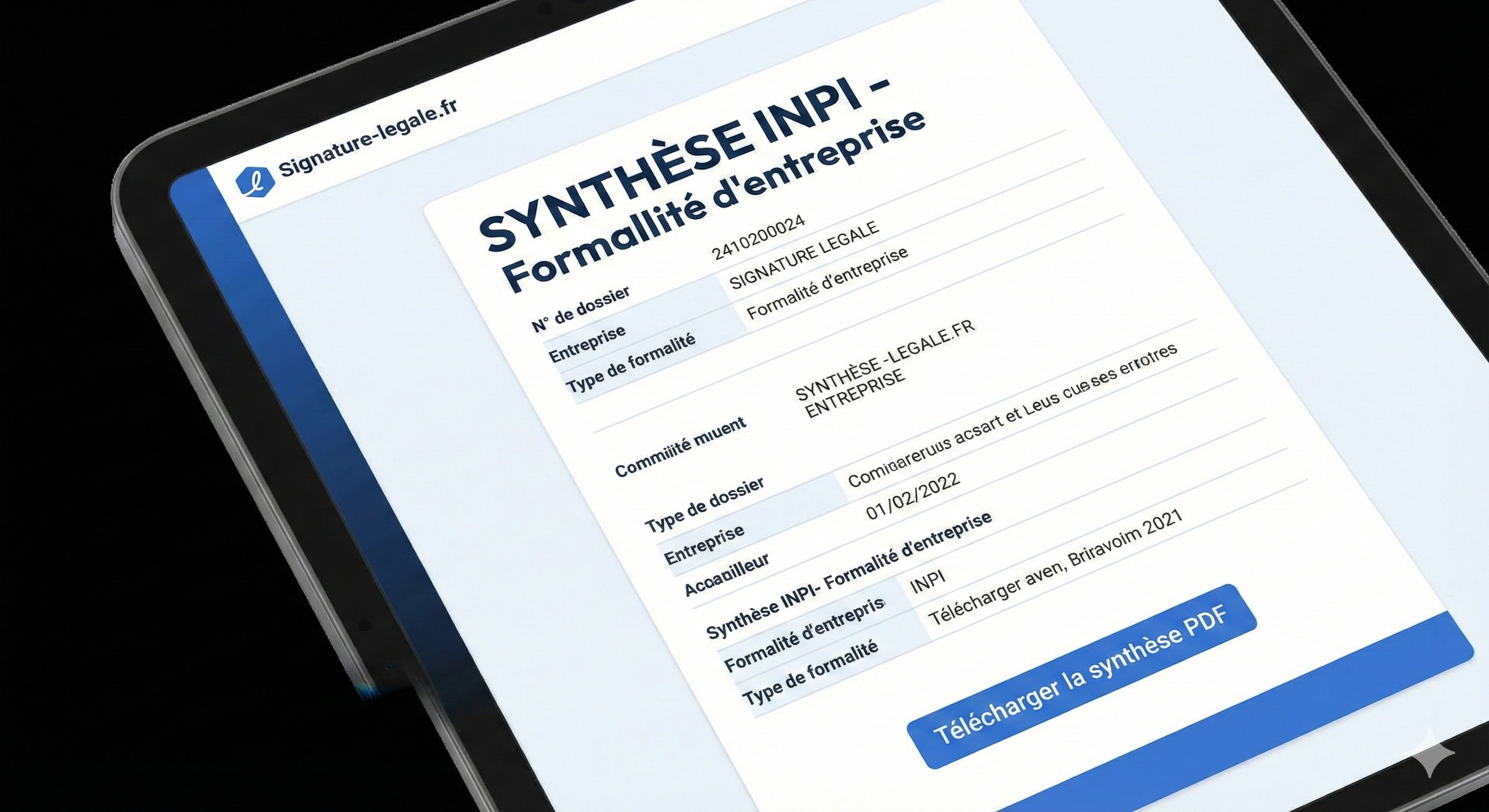 Processus de signature d'un document pour l'INPI sur Signature-legale.fr